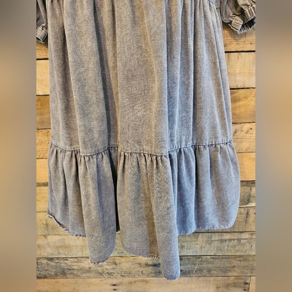 Entro Women's Gray Purple V-Neck Tiered Denim Mini Babydoll Dress Size L - Picture 7 of 15